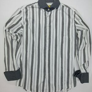 R. Lewis Uptown Dress Shirt 16.5 Black White Stripes Polka Dots Contemporary Fit